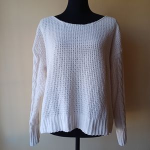 Poof Apparel Chenille Sweater Size Small White Long Sleeve Drop Shoulder